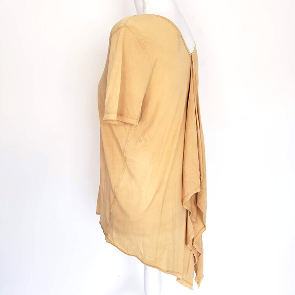XCVI Tan Blouse Women SIZE XS Hi Low Fitted Short Sleeve Casual Cute Top FLAW - Picture 2 of 11